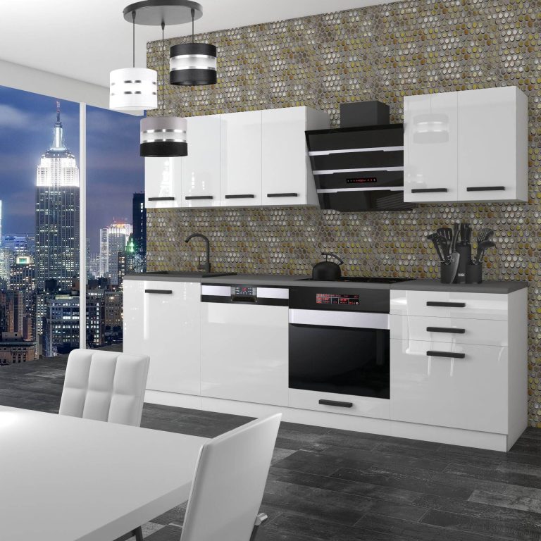 Meubles de cuisine Premium Version Complete 240 cm brillance blanc sans plan de travail Fabricant INF SUSAN/0/WT/W/0/B1