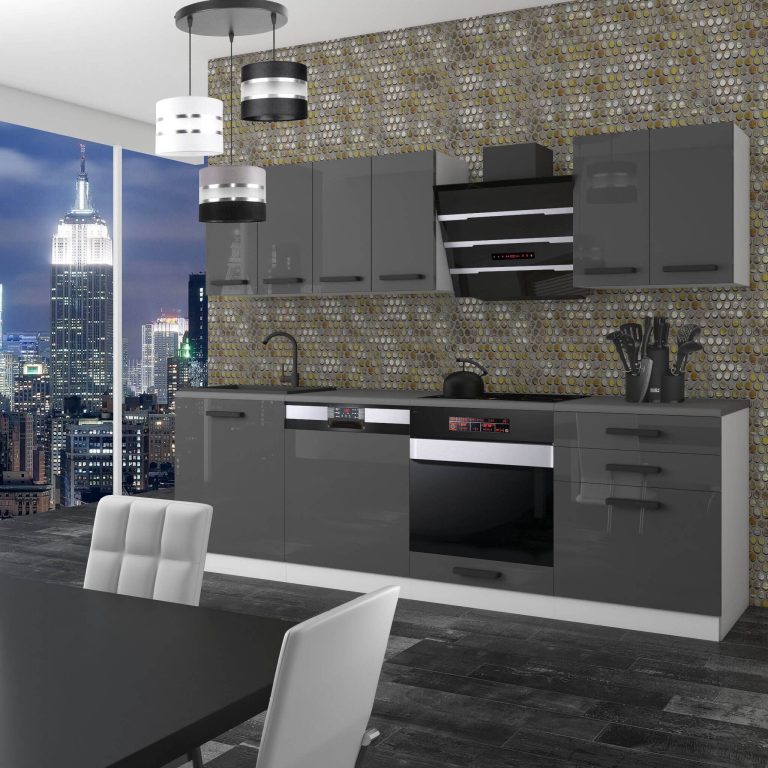 Meubles de cuisine Premium Version Complète 240 cm brillance gris sans plan de travail Fabricant INF SUSAN/0/WT/S/0/B1