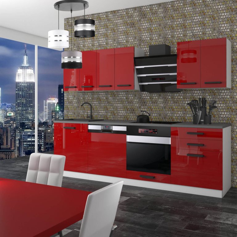 Meubles de cuisine Premium Version Complète 240 cm brillance rouge sans plan de travail Fabricant INF SUSAN/0/WT/R/0/B1
