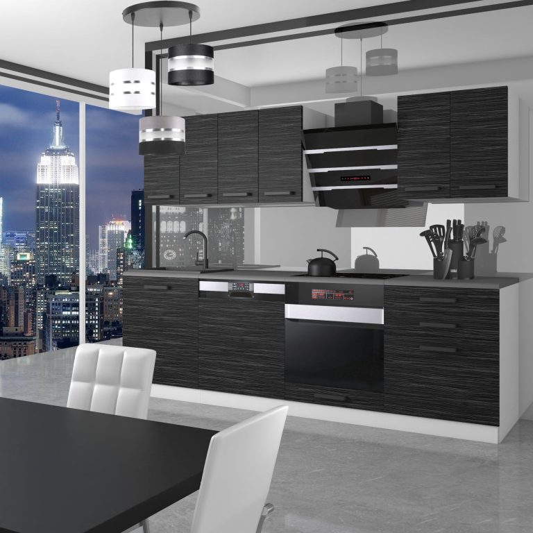 Meubles de cuisine Premium Version Complète 240 cm noir ébène sombre avec plan de travail Fabricant TOR SUSAN/0/WT/HK/B/B1
