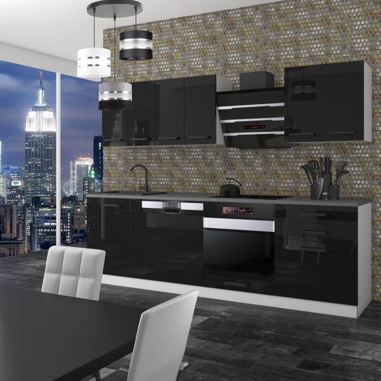 Meubles de cuisine Premium Version Complète 240 cm brillance noir avec plan de travail Fabricant INF SUSAN/0/WT/B/B/B1