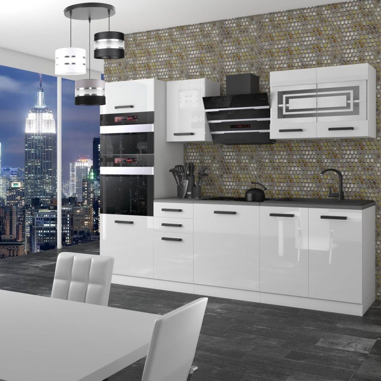 Meubles de cuisine Premium Version Complète 240 cm brillance blanc sans plan de travail Fabricant INF TRACY/0/WT/W/0/B1