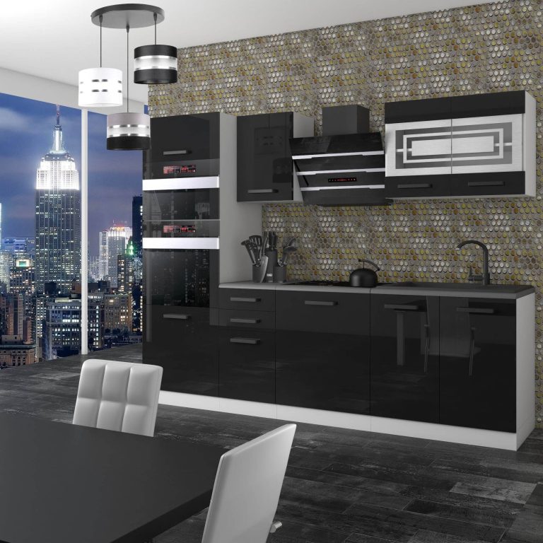 Meubles de cuisine Premium Version Complète 240 cm brillance noir sans plan de travail Fabricant INF TRACY/0/WT/B/0/B1