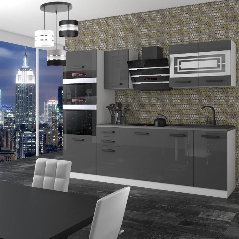 Meubles de cuisine Premium Version Complète 240 cm brillance gris sans plan de travail Fabricant  INF TRACY/0/WT/S/0/B1