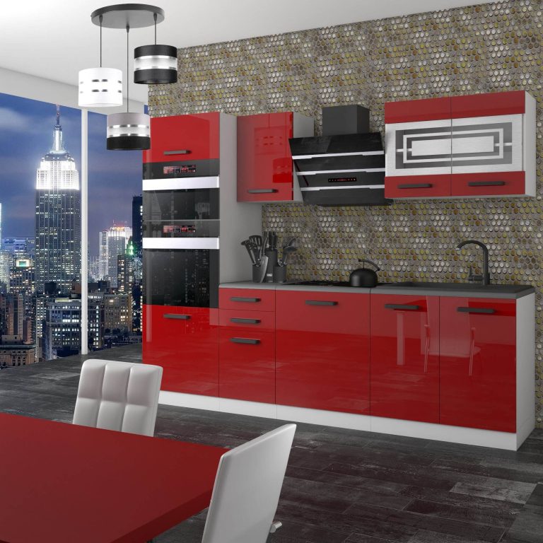Meubles de cuisine Premium Version Complète 240 cm brillance rouge sans plan de travail Fabricant INF TRACY/0/WT/R/0/B1