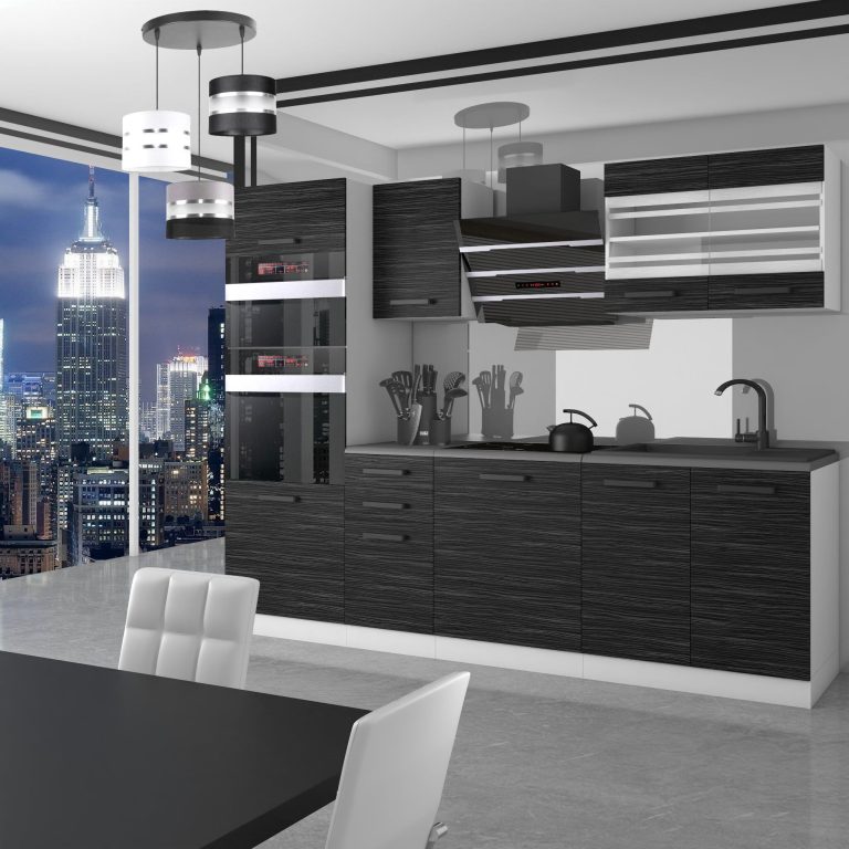 Meubles de cuisine Premium Version Complète 240 cm noir ébène sombre avec plan de travail Fabricant TOR TRACY/0/WT/HK/B/B1
