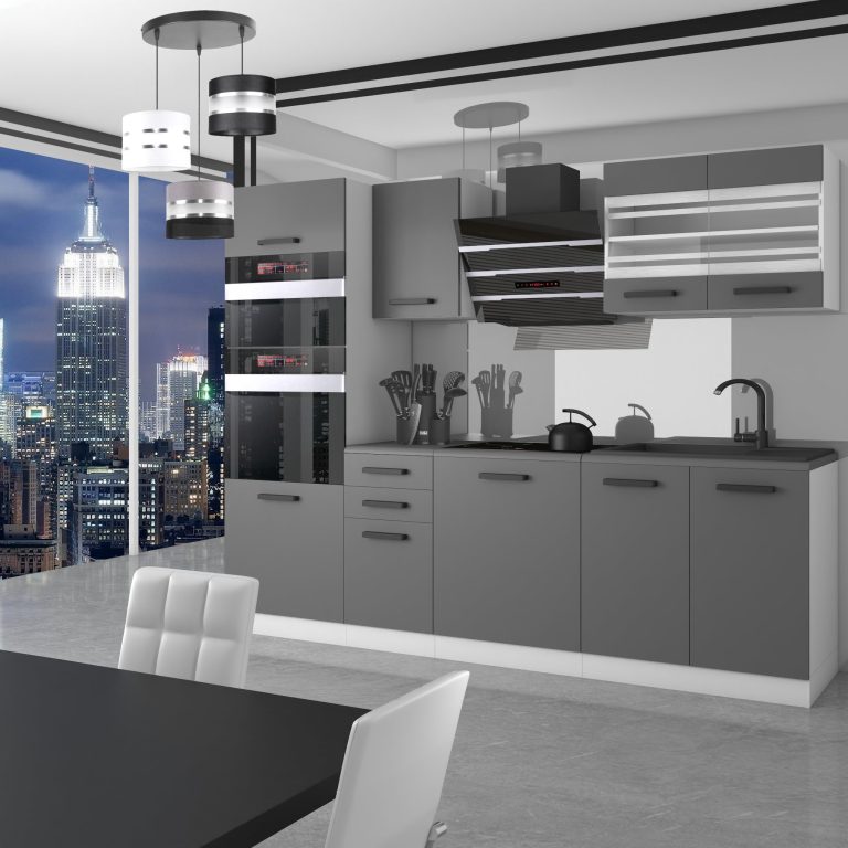 Meubles de cuisine Premium Version Complète 240 cm gris graphite anthracite avec plan de travail Fabricant TOR TRACY/0/WT/SR/B/B1
