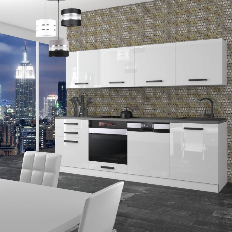 Meubles de cuisine Premium Version Complète 240 cm brillance blanc sans plan de travail Fabricant INF ALICE/0/WT/W/0/ B1