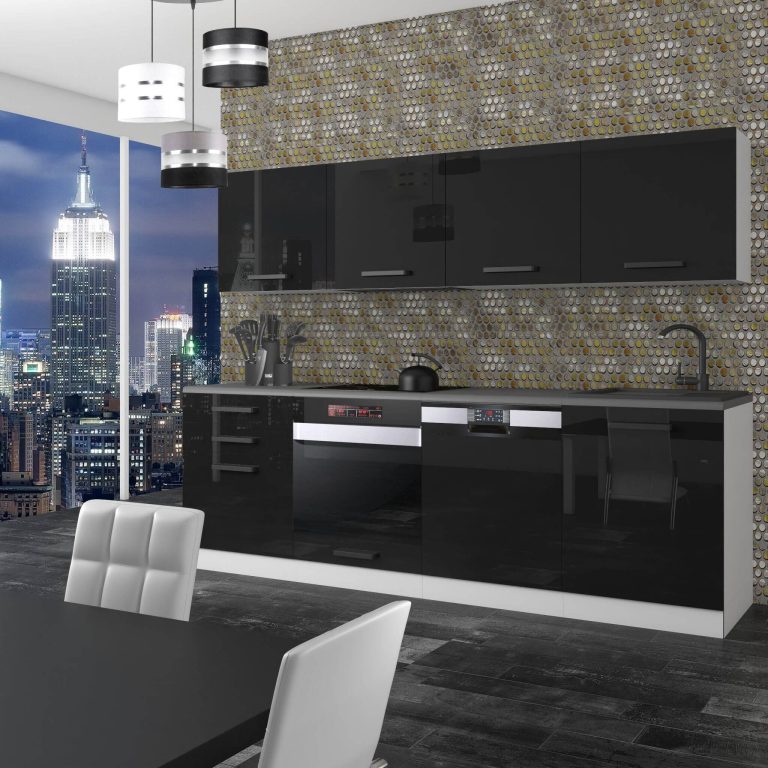 Meubles de cuisine Premium Version Complète 240 cm brillance noir sans plan de travail Fabricant INF ALICE/0/WT/B/0/ B1