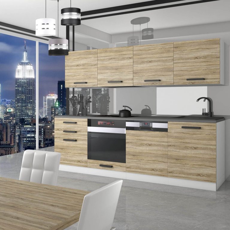 Meubles de cuisine Premium Version Complète 240 cm en chêne chêne wotan chêne sonoma avec plan de travail Fabricant TOR ALICE/0/WT/DS/B/ B1
