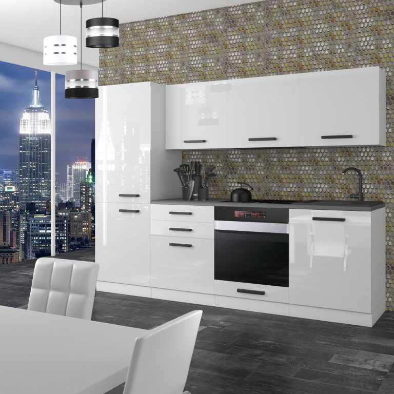 Meubles de cuisine Premium Version Complète 240 cm brillance blanc sans plan de travail Fabricant INF SANDY/0/WT/W/0/B1
