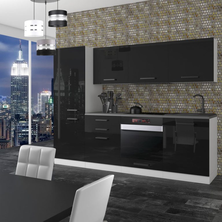 Meubles de cuisine Premium Version Complète 240 cm brillance noir sans plan de travail Fabricant INF SANDY/0/WT/B/0/B1