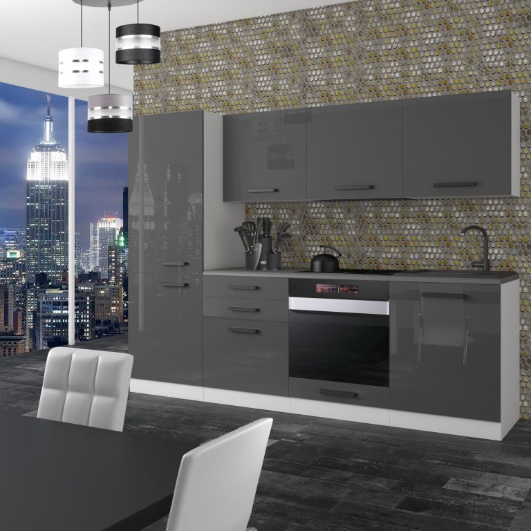 Meubles de cuisine Premium Version Complète 240 cm brillance gris sans plan de travail Fabricant INF SANDY/0/WT/S/0/B1
