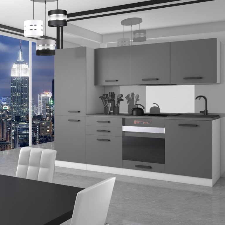 Meubles de cuisine Premium Version Complète 240 cm gris graphite anthracite avec plan de travail Fabricant TOR SANDY/0/WT/SR/B/B1
