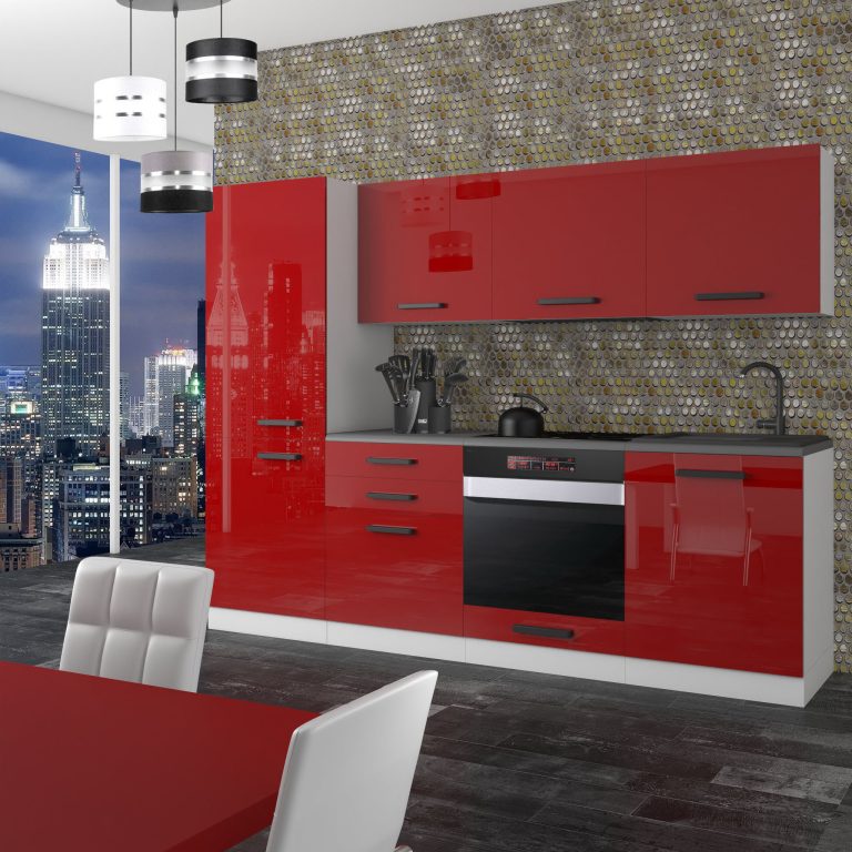 Meubles de cuisine Premium Version Complète 240 cm brillance rouge avec plan de travail Fabricant INF SANDY/0/WT/R/B/B1