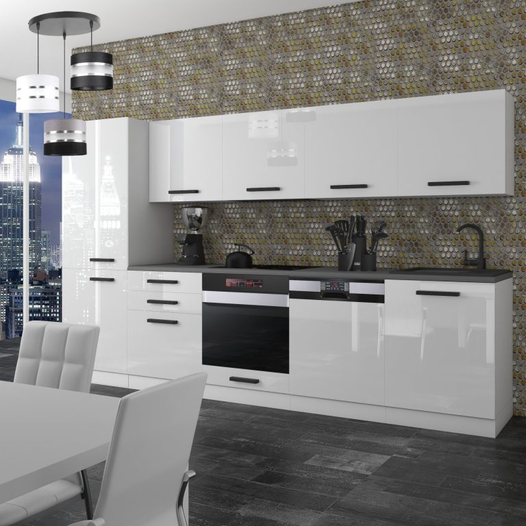 Meubles de cuisine Premium Version Complète 300 cm brillance blanc sans plan de travail Fabricant INF ROSE/0/WT/W/0/B1