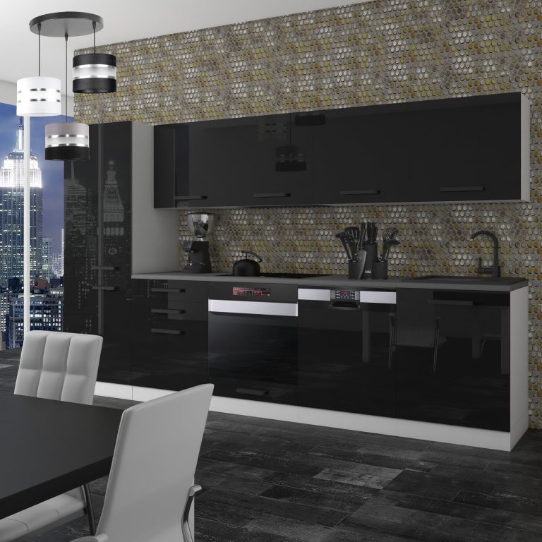 Meubles de cuisine Premium Version Complète 300 cm brillance noir sans plan de travail Fabricant INF ROSE/0/WT/B/0/B1