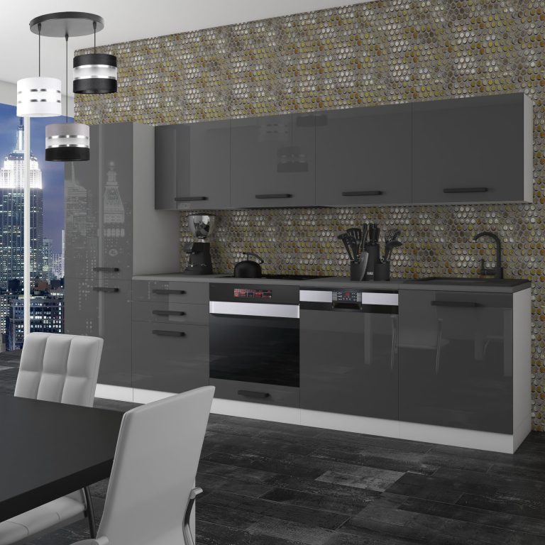 Meubles de cuisine Premium Version Complète 300 cm brillance gris sans plan de travail Fabricant INF ROSE/0/WT/S/0/B1