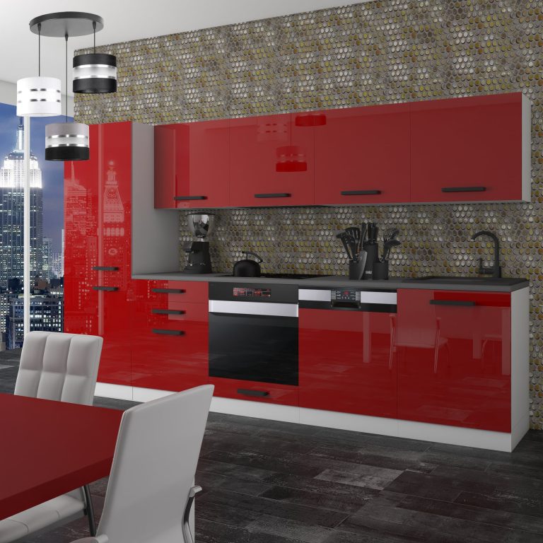 Meubles de cuisine Premium Version Complète  300 cm brillance rouge sans plan de travail Fabricant INF ROSE/0/WT/R/0/B1
