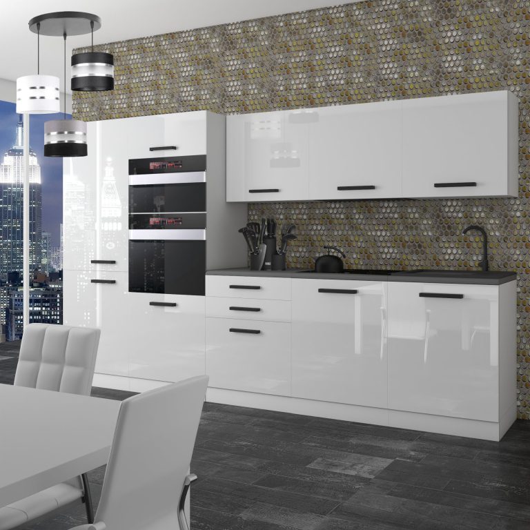 Meubles de cuisine Premium Version Complète 300 cm brillance blanc sans plan de travail Fabricant  INF GRACE/0/WT/W/0/B1