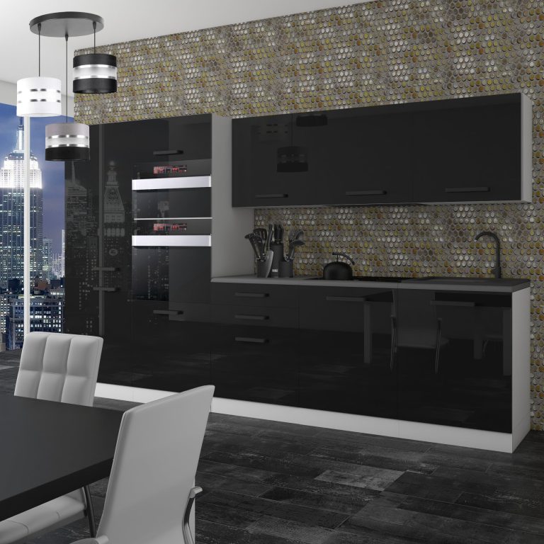 Meubles de cuisine Premium Version Complète 300 cm brillance noir avec plan de travail Fabricant INF GRACE/0/WT/B/B/B1