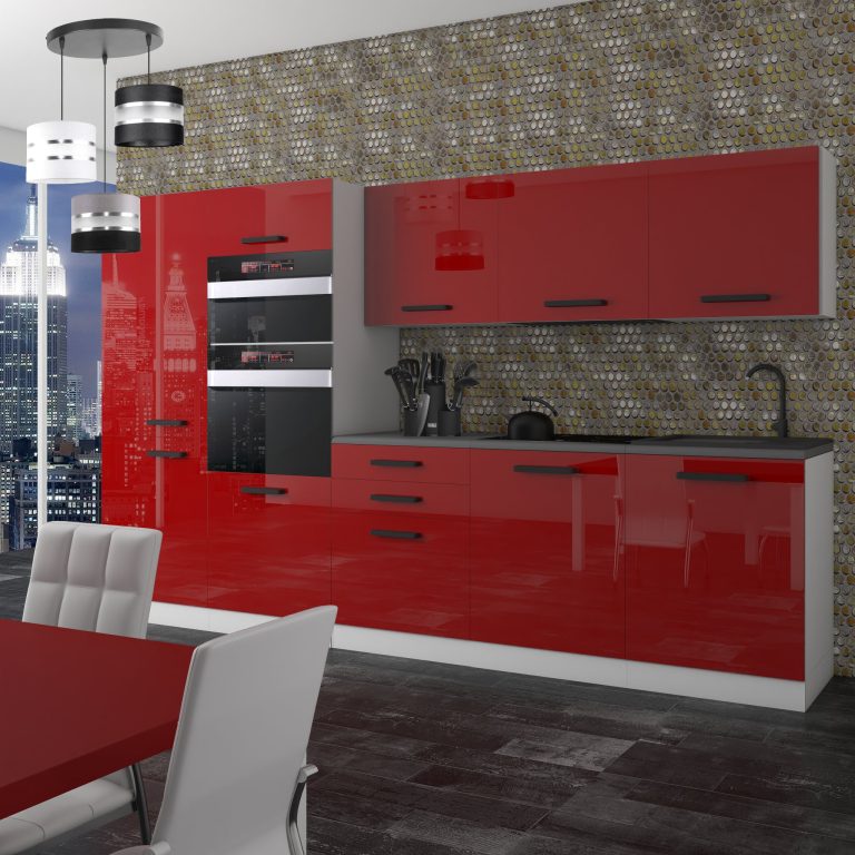 Meubles de cuisine Premium Version Complète 300 cm brillance rouge avec plan de travail Fabricant INF GRACE/0/WT/R/B/B1
