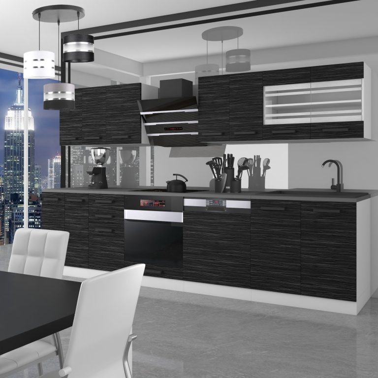 Meubles de cuisine Premium Version Complète 300 cm noir ébène sombre sans plan de travail Fabricant TOR LUCY/0/WT/HK/0/B1