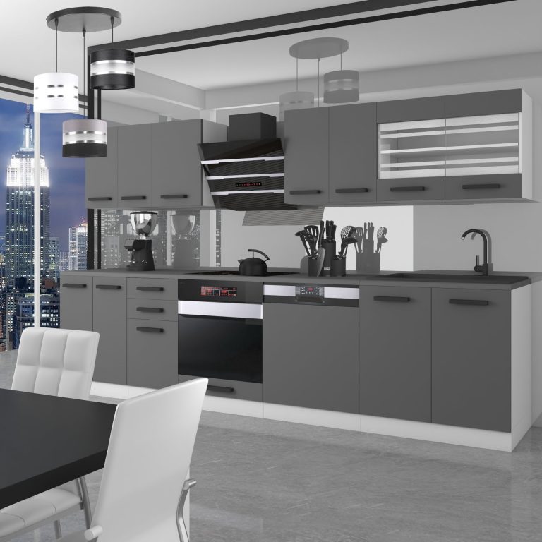 Meubles de cuisine Premium Version Complète 300 cm gris graphite anthracite sans plan de travail Fabricant TOR LUCY/0/WT/SR/0/B1