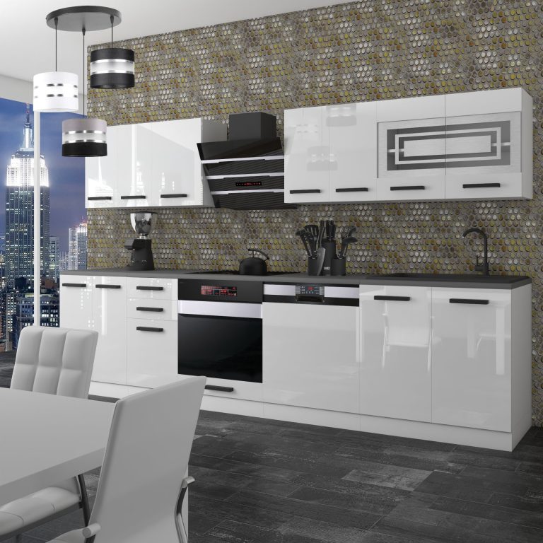 Meubles de cuisine Premium Version Complète 300 cm brillance blanc sans plan de travail Fabricant INF LUCY/0/WT/W/0/B1