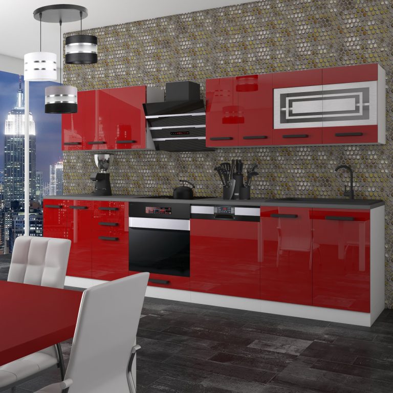 Meubles de cuisine Premium Version Complète 300 cm brillance rouge sans plan de travail Fabricant INF LUCY/0/WT/R/0/B1
