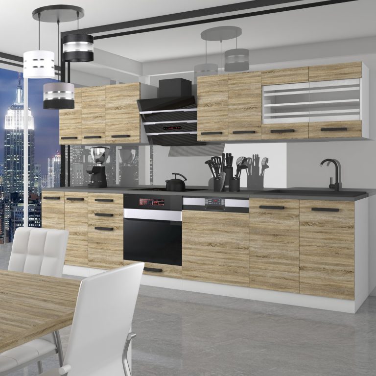 Meubles de cuisine Premium Version Complète 300 cm en chêne chêne wotan chêne sonoma avec plan de travail Fabricant TOR LUCY/0/WT/DS/B/B1
