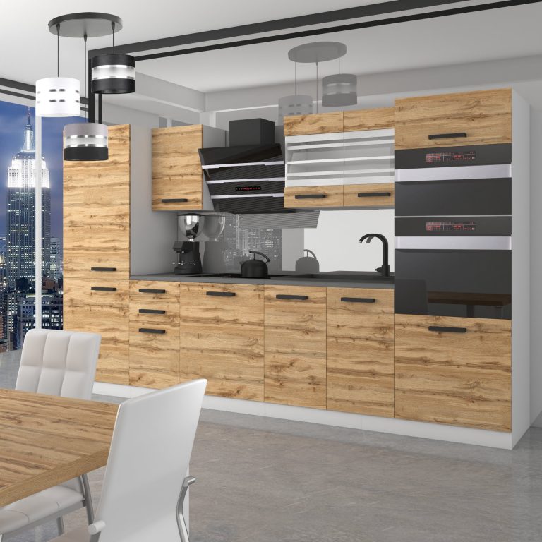 Meubles de cuisine Premium Version Complète 300 cm en chêne chêne wotan chêne sonoma sans plan de travail Fabricant TOR MILA/0/WT/DW/0/B1