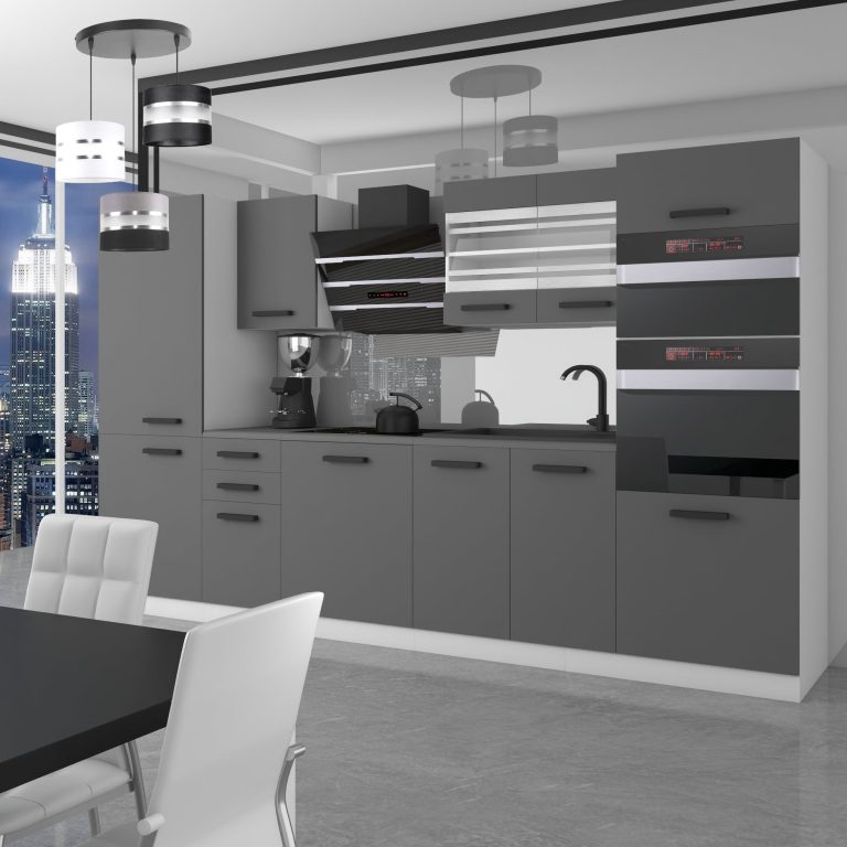 Meubles de cuisine Premium Version Complète 300 cm gris graphite anthracite sans plan de travail Fabricant TOR MILA/0/WT/SR/0/B1
