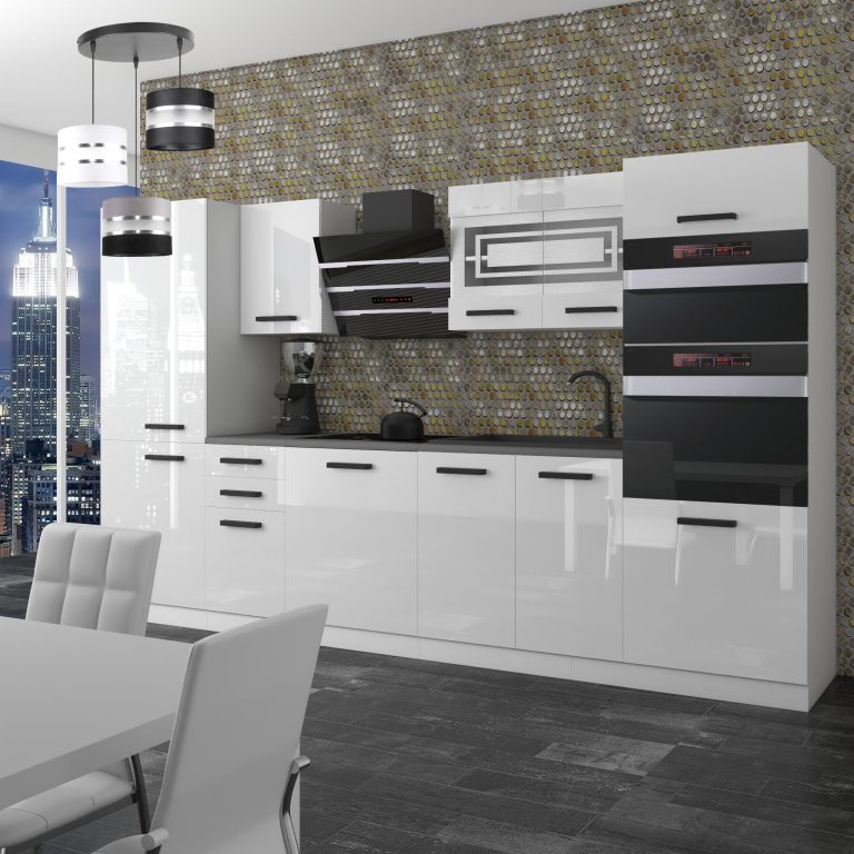 Meubles de cuisine Premium Version Complète 300 cm brillance blanc sans plan de travail Fabricant INF MILA/0/WT/W/0/B1