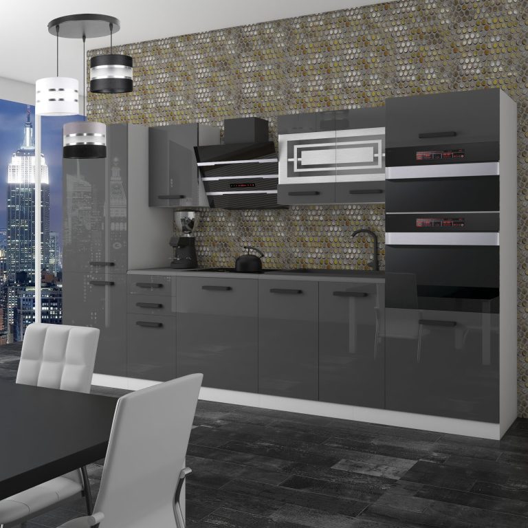 Meubles de cuisine Premium Version Complète 300 cm brillance gris sans plan de travail Fabricant INF MILA/0/WT/S/0/B1
