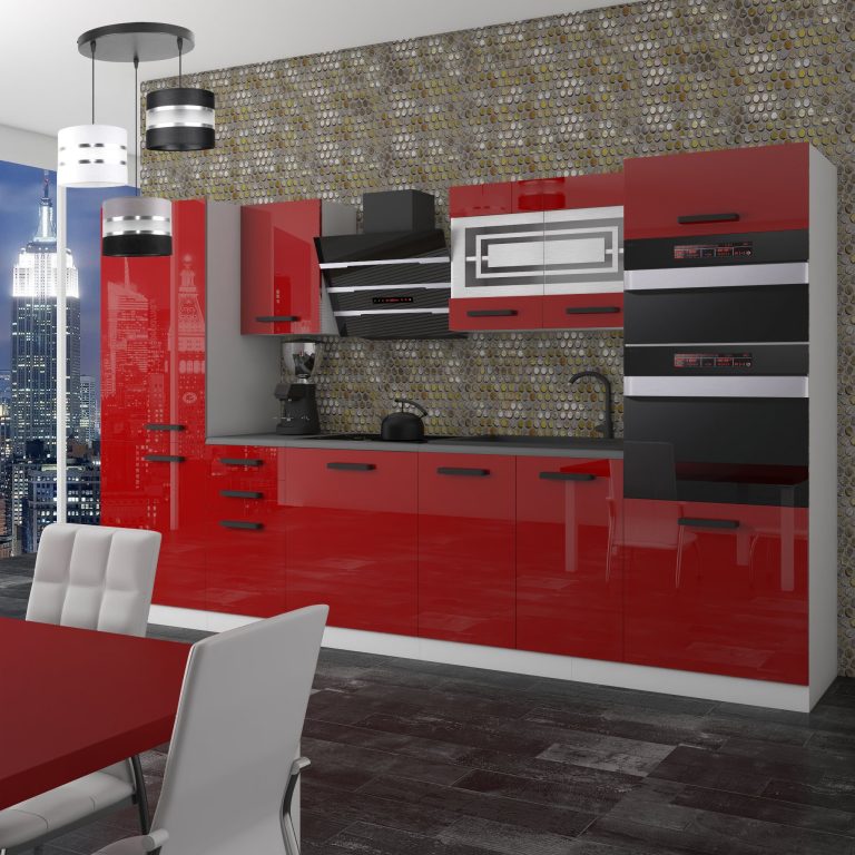 Meubles de cuisine Premium Version Complète 300 cm brillance rouge sans plan de travail Fabricant INF MILA/0/WT/R/0/B1