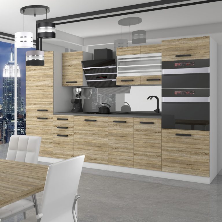 Meubles de cuisine Premium Version Complète 300 cm en chêne chêne wotan chêne sonoma avec plan de travail Fabricant TOR MILA/0/WT/DS/B/B1
