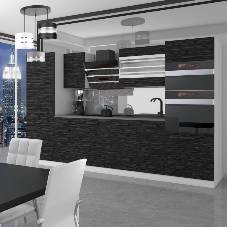 Meubles de cuisine Premium Version Complète 300 cm noir ébène sombre avec plan de travail Fabricant TOR MILA/0/WT/HK/B/B1
