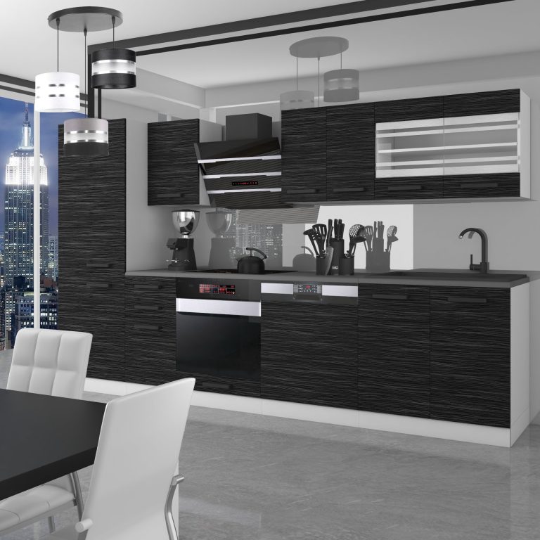 Meubles de cuisine Premium Version Complète 300 cm noir ébène sombre sans plan de travail Fabricant TOR CINDY/0/WT/HK/0/B1