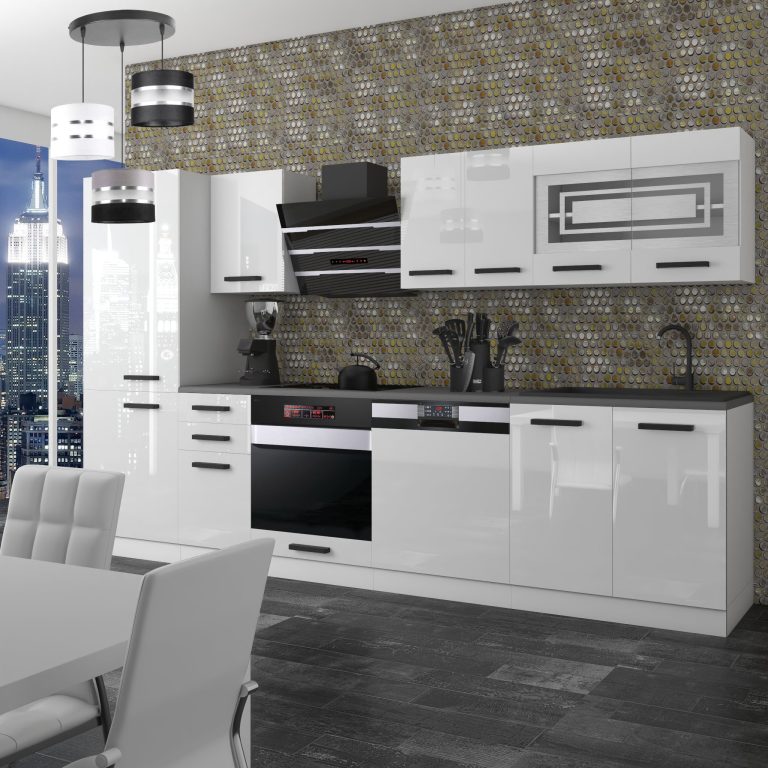 Meubles de cuisine Premium Version Complète 300 cm brillance blanc sans plan de travail Fabricant INF CINDY/0/WT/W/0/B1
