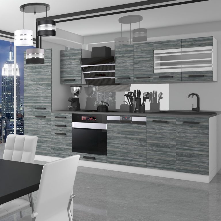 Meubles de cuisine Premium Version Complète 300 cm gris graphite anthracite avec plan de travail Fabricant TOR CINDY/0/WT/GW/B/B1
