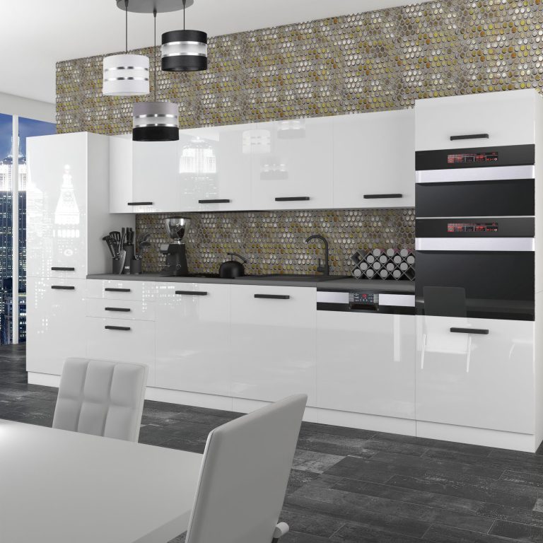 Meubles de cuisine Premium Version Complète 360 cm brillance blanc sans plan de travail Fabricant INF NAOMI/0/WT/W/0/B1