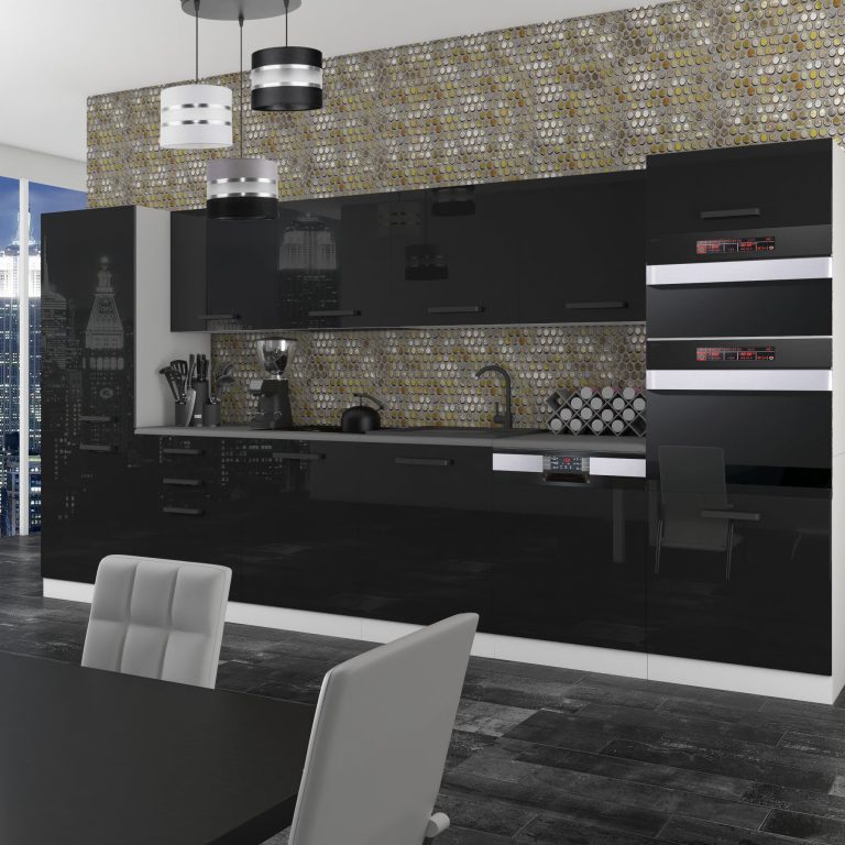 Meubles de cuisine Premium Version Complète 360 cm brillance noir sans plan de travail Fabricant  INF NAOMI/0/WT/B/0/B1
