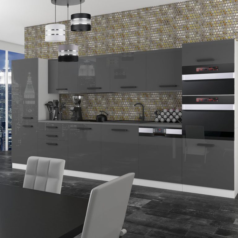 Meubles de cuisine Premium Version Complète 360 cm brillance gris sans plan de travail Fabricant INF NAOMI/0/WT/S/0/B1