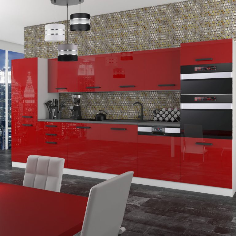 Meubles de cuisine Premium Version Complète 360 cm brillance rouge avec plan de travail Fabricant INF NAOMI/0/WT/R/B/B1