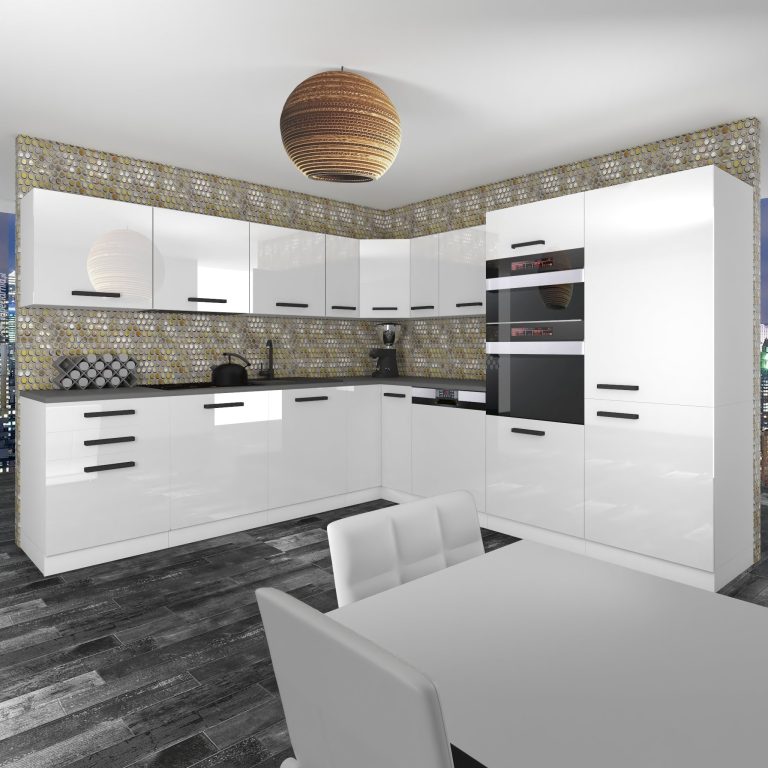 Meubles de cuisine Premium Version Complète 540 cm brillance blanc avec plan de travail Fabricant INF JANE/0/WT/W/B/B1