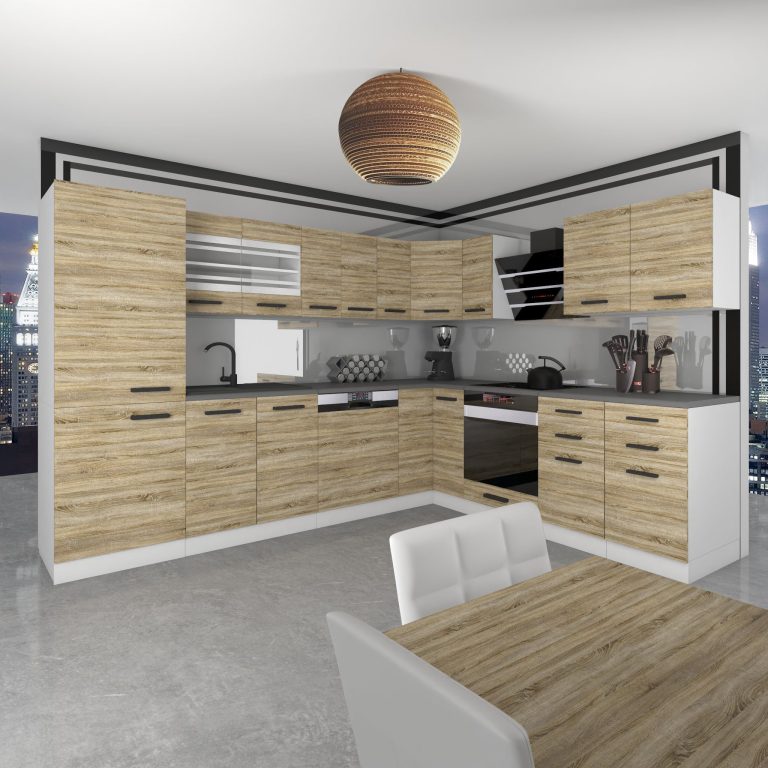 Meubles de cuisine Premium Version Complète 520 cm en chêne chêne wotan chêne sonoma sans plan de travail Fabricant TOR JULIE/0/WT/DS/0/B1