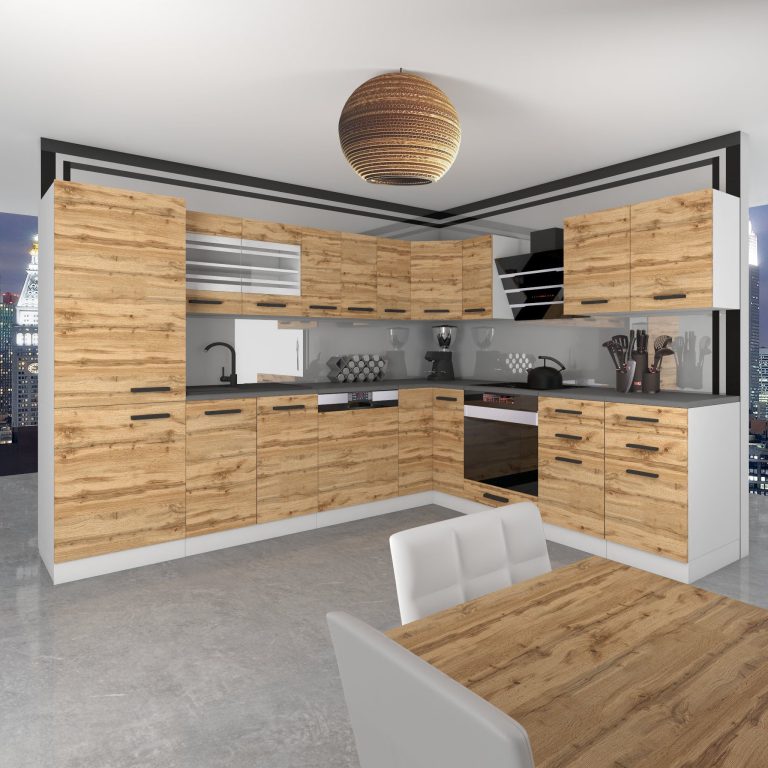 Meubles de cuisine Premium Version Complète 520 cm en chêne chêne wotan chêne sonoma sans plan de travail Fabricant TOR JULIE/0/WT/DW/0/B1
