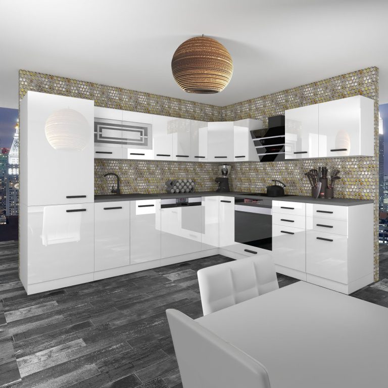 Meubles de cuisine Premium Version Complète 520 cm brillance blanc sans plan de travail Fabricant INF JULIE/0/WT/W/0/B1
