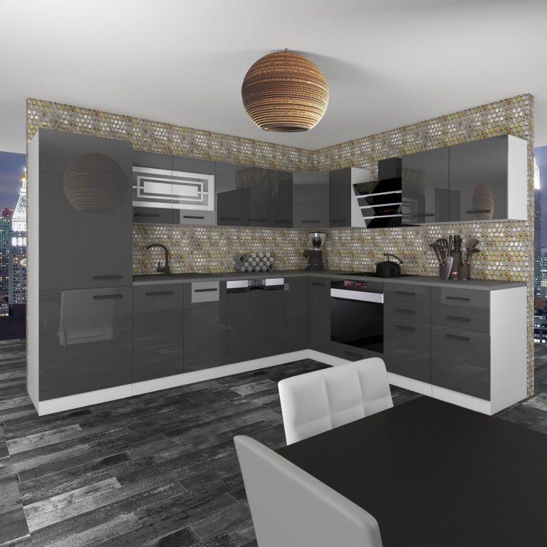 Meubles de cuisine Premium Version Complète 520 cm brillance gris sans plan de travail Fabricant INF JULIE/0/WT/S/0/B1